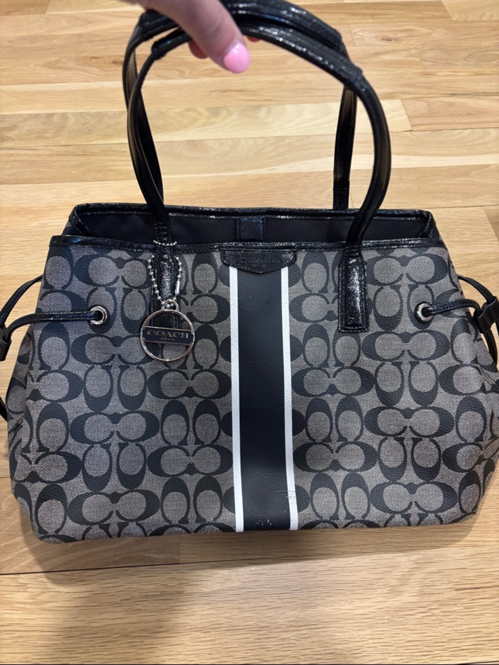 Coach Gray and Black Signature Canvas Stripe Tote